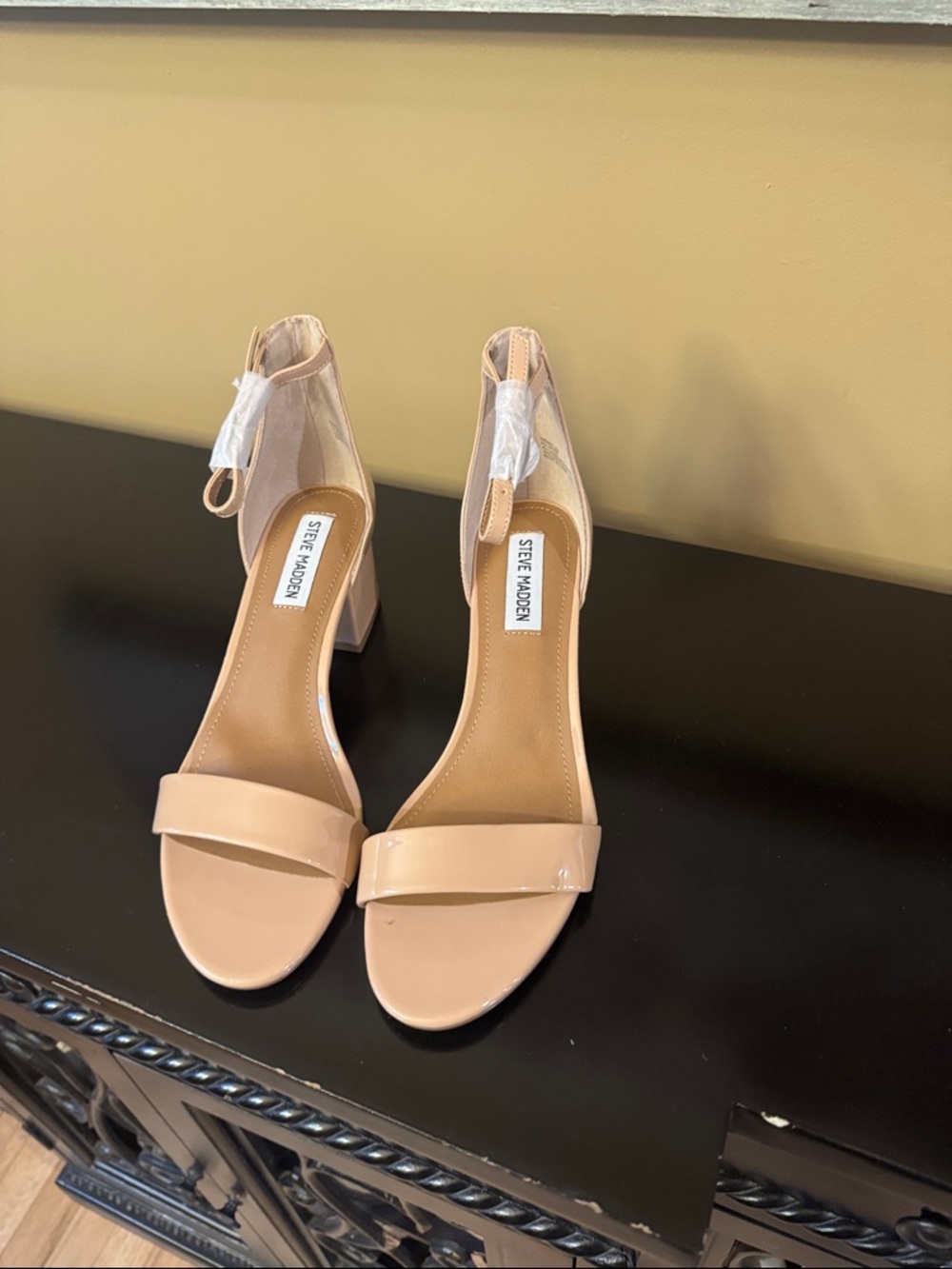 Steve Madden Beige Patent Block Heel Sandals